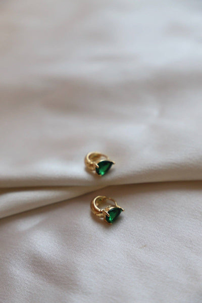 Crystal Teardrop Huggies - Emerald