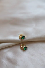 Crystal Teardrop Huggies - Emerald