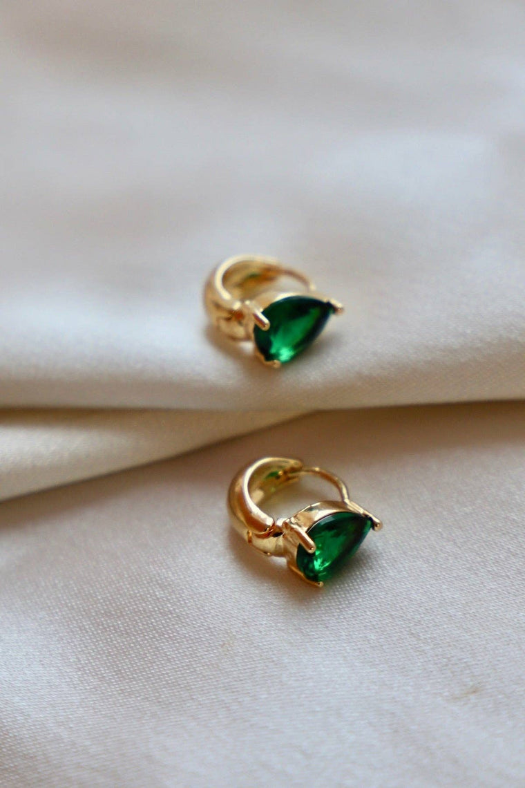Crystal Teardrop Huggies - Emerald