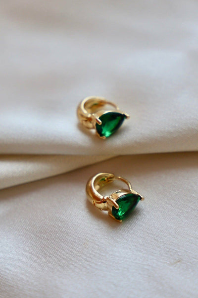 Crystal Teardrop Huggies - Emerald