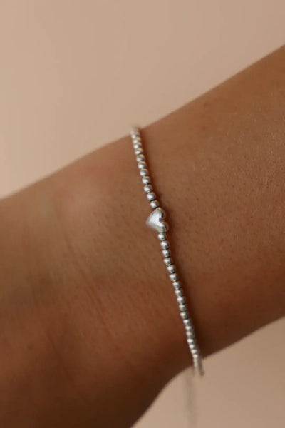 Beaded Heart Bracelet - Silver