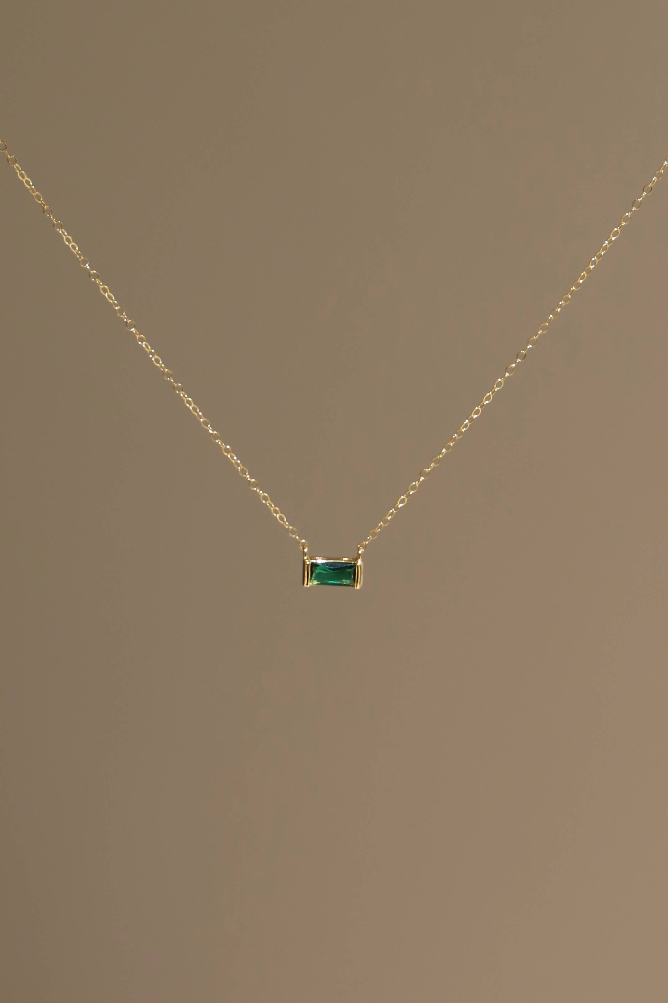 Floating Emerald CZ Baguette Necklace