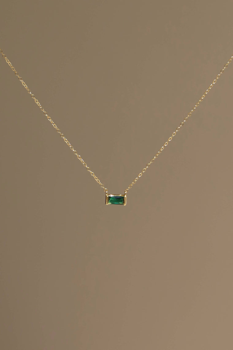 Floating Emerald CZ Baguette Necklace
