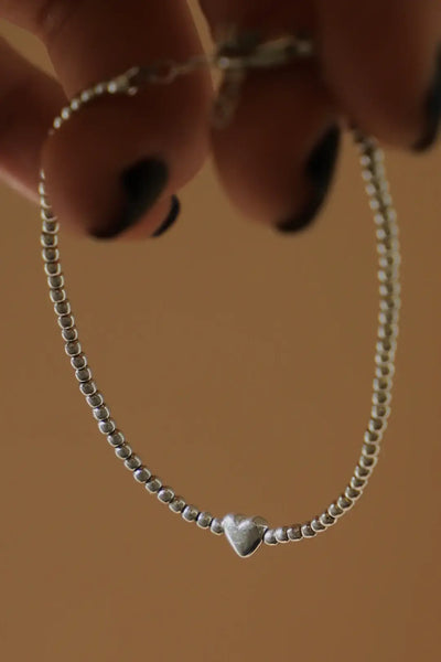 Beaded Heart Bracelet - Silver