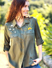 Hello Sunshine Shirt - Olive FINAL SALE