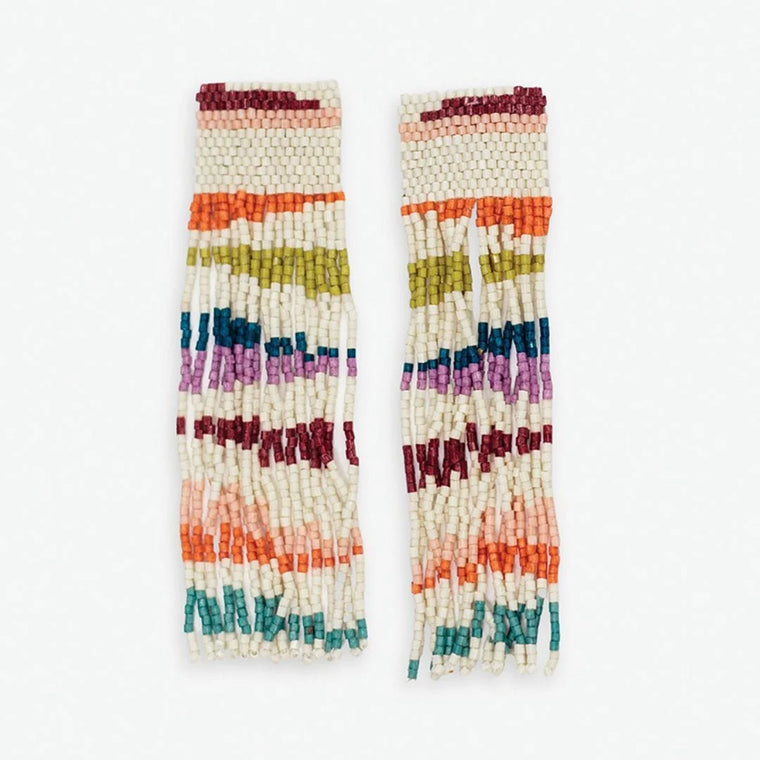 Belle Beaded Fringe Earrings - Rainbow