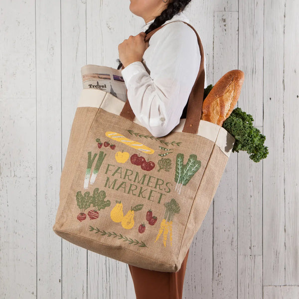 Farmer's Market Burlap Shopping Bag