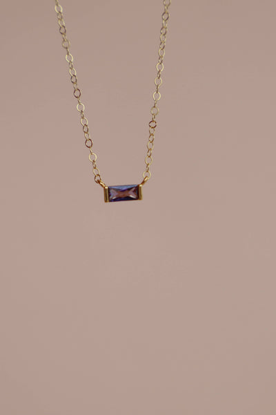 Floating Amethyst CZ Baguette Necklace