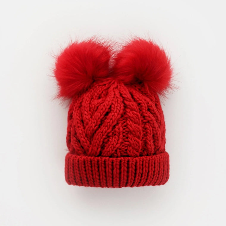 Double Pom Beanie - Red
