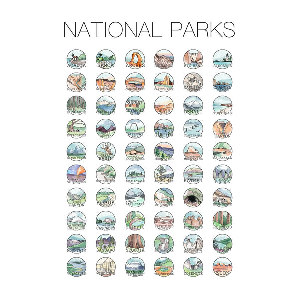 National Parks Bucket List Poster